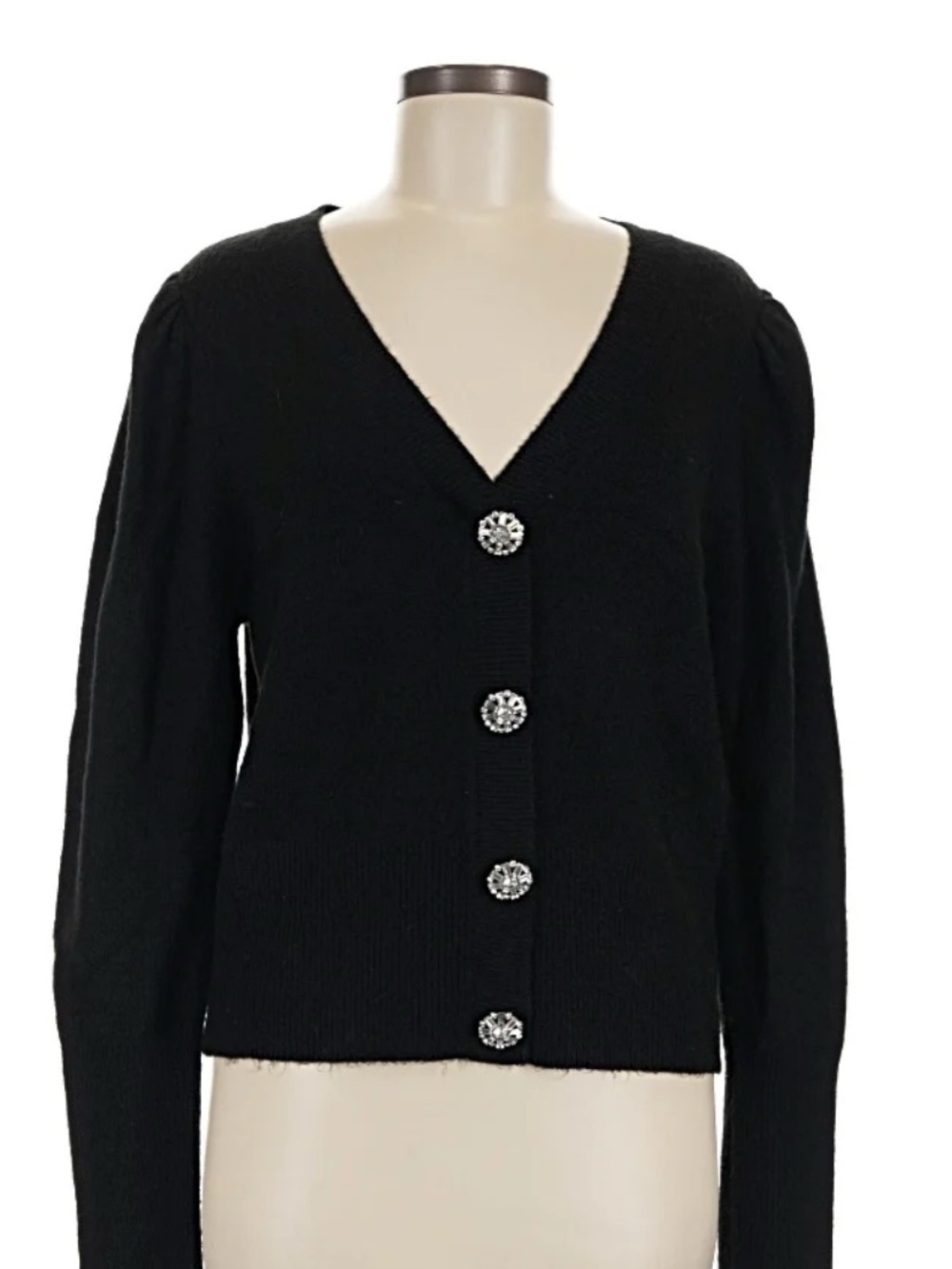 Express Black V-Neck Cardigan with Rhinestone Buttons